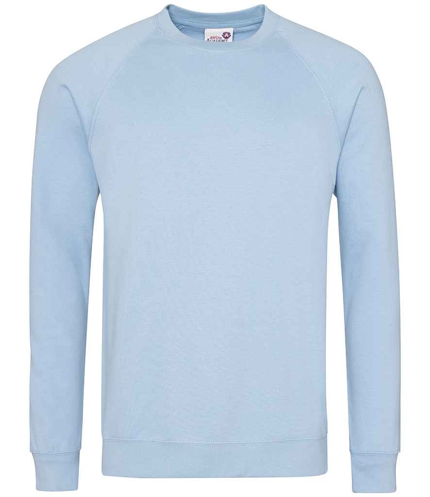 AWDis Academy Raglan Sweatshirt in Sky Blue by AWDis Academy — Custom branded clothing by Print Press, featuring premium embroidery produced in our specialist print lab in the UK.