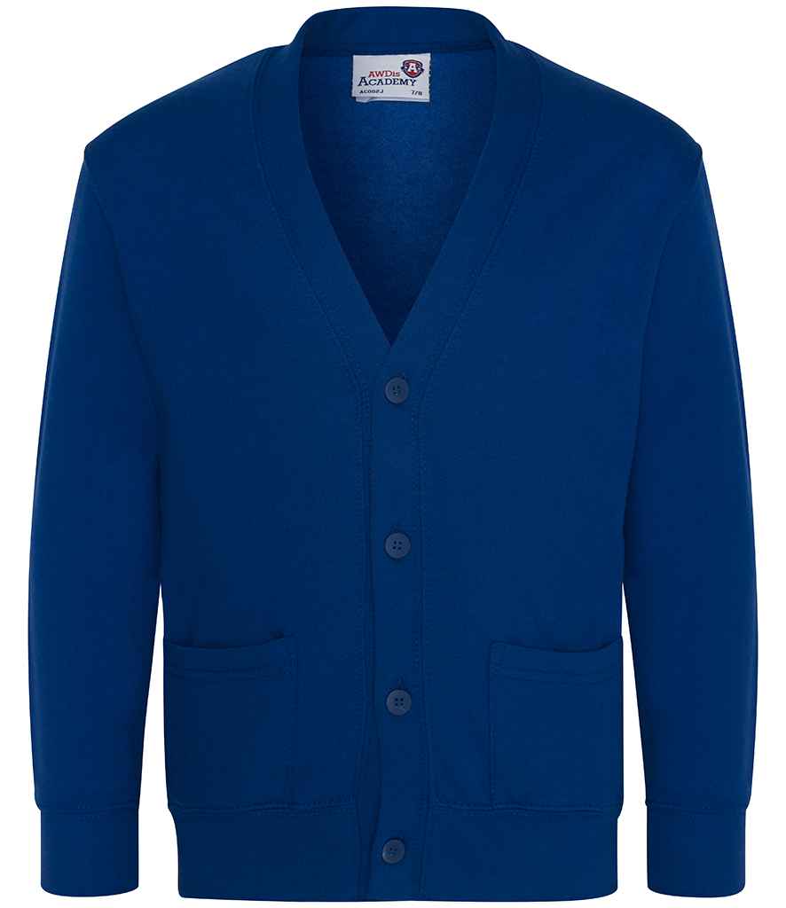 AWDis Academy Kids Sweat Cardigan in Deep Royal by AWDis Academy — Custom branded clothing by Print Press, featuring premium embroidery produced in our specialist print lab in the UK.