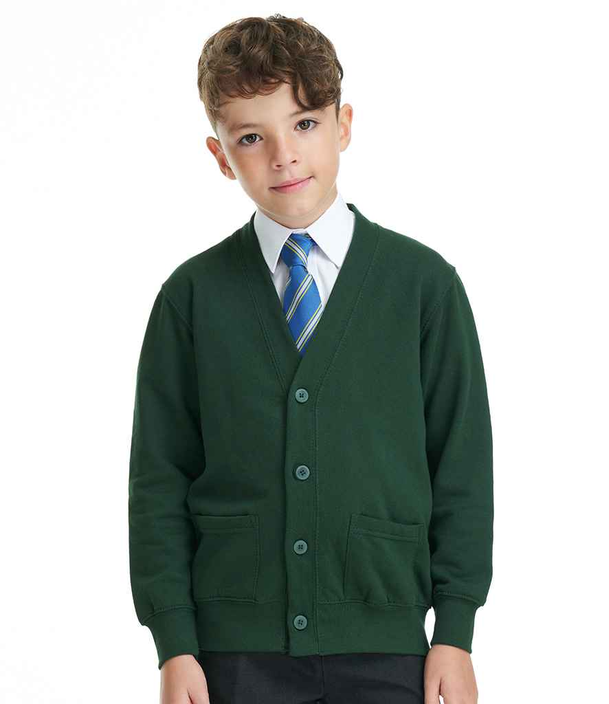 AWDis Academy Kids Sweat Cardigan in Green by AWDis Academy — Custom branded clothing by Print Press, featuring premium embroidery produced in our specialist print lab in the UK.