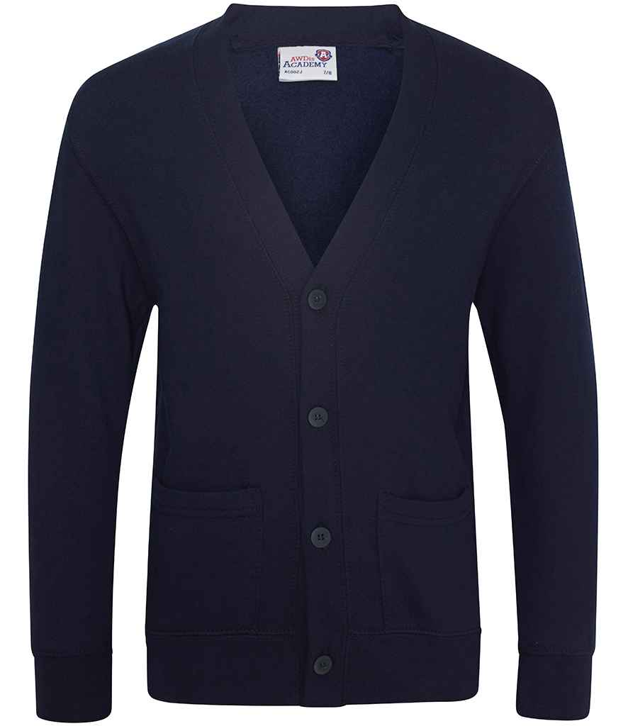 AWDis Academy Kids Sweat Cardigan in Navy by AWDis Academy — Custom branded clothing by Print Press, featuring premium embroidery produced in our specialist print lab in the UK.