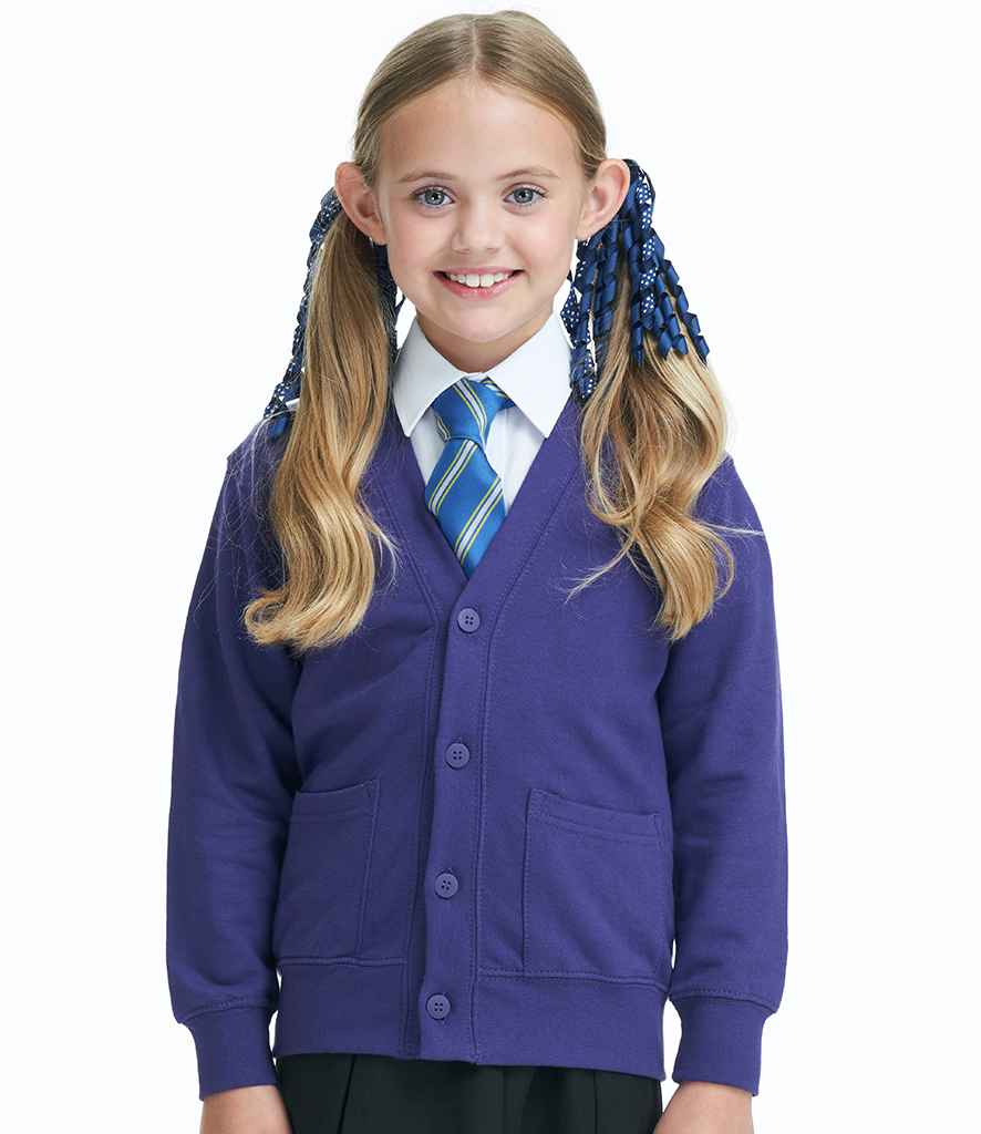 AWDis Academy Kids Sweat Cardigan in Purple by AWDis Academy — Custom branded clothing by Print Press, featuring premium embroidery produced in our specialist print lab in the UK.