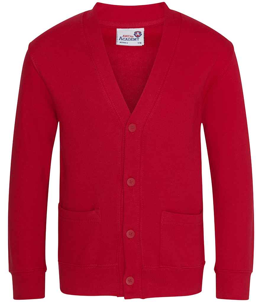 AWDis Academy Kids Sweat Cardigan in Red by AWDis Academy — Custom branded clothing by Print Press, featuring premium embroidery produced in our specialist print lab in the UK.