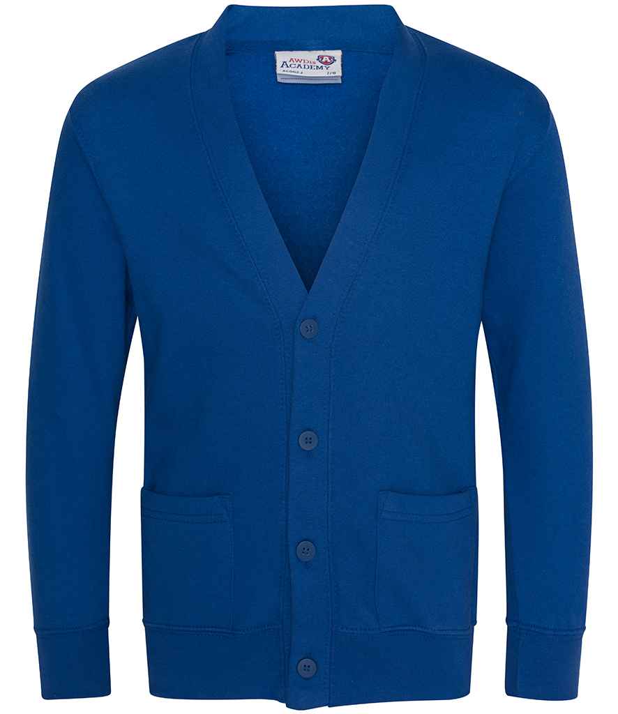 AWDis Academy Kids Sweat Cardigan in Royal Blue by AWDis Academy — Custom branded clothing by Print Press, featuring premium embroidery produced in our specialist print lab in the UK.