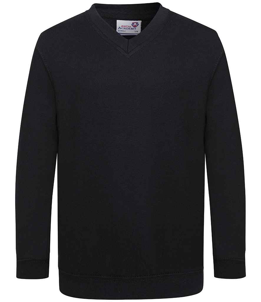 AWDis Academy Kids V Neck Sweatshirt in by AWDis Academy — Custom branded clothing by Print Press, featuring premium embroidery produced in our specialist print lab in the UK.
