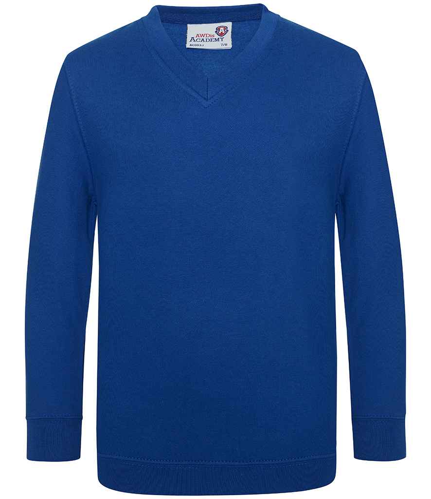 AWDis Academy Kids V Neck Sweatshirt in by AWDis Academy — Custom branded clothing by Print Press, featuring premium embroidery produced in our specialist print lab in the UK.