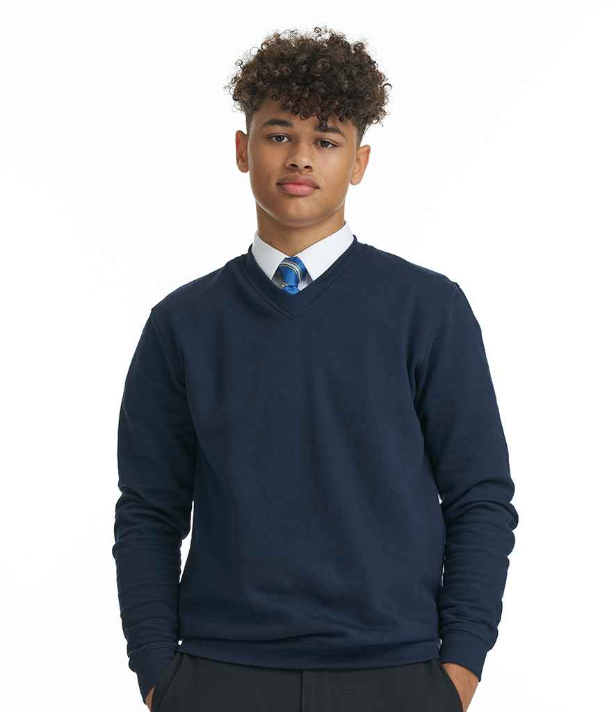 AWDis Academy V Neck Sweatshirt in by AWDis Academy — Custom branded clothing by Print Press, featuring premium embroidery produced in our specialist print lab in the UK.