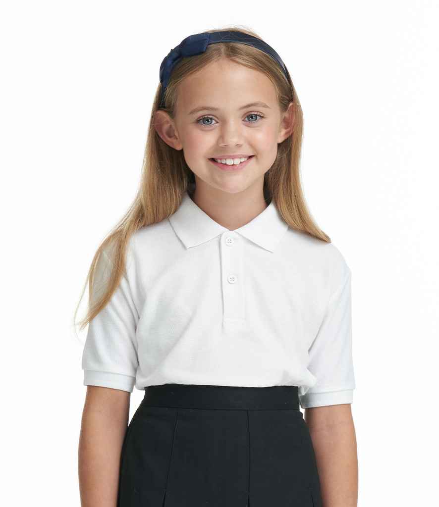 AWDis Academy Kids Piqué Polo Shirt in White by AWDis Academy — Custom branded clothing by Print Press, featuring premium embroidery produced in our specialist print lab in the UK.