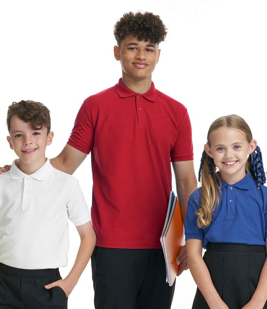 AWDis Academy Piqué Polo Shirt in Red by AWDis Academy — Custom branded clothing by Print Press, featuring premium embroidery produced in our specialist print lab in the UK.