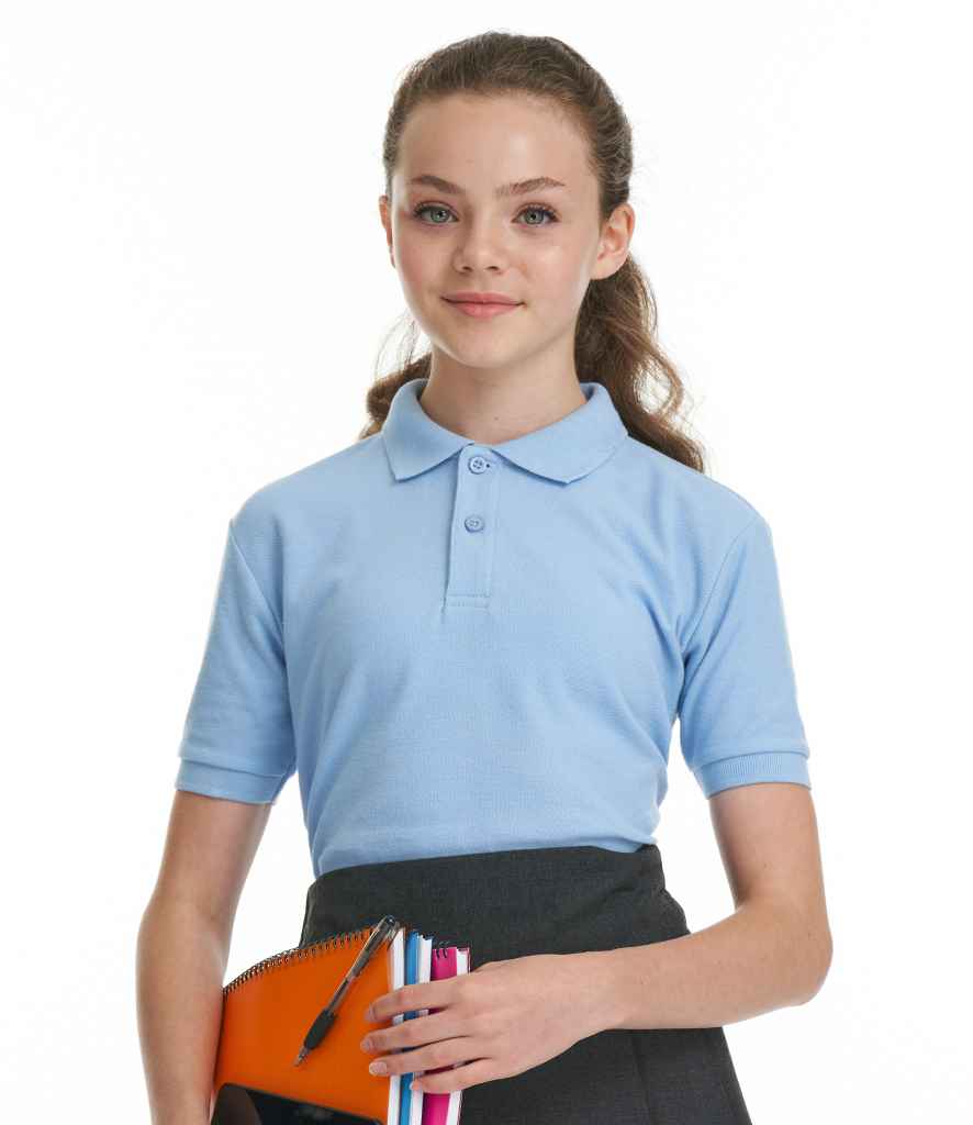 AWDis Academy Piqué Polo Shirt in Sky Blue by AWDis Academy — Custom branded clothing by Print Press, featuring premium embroidery produced in our specialist print lab in the UK.
