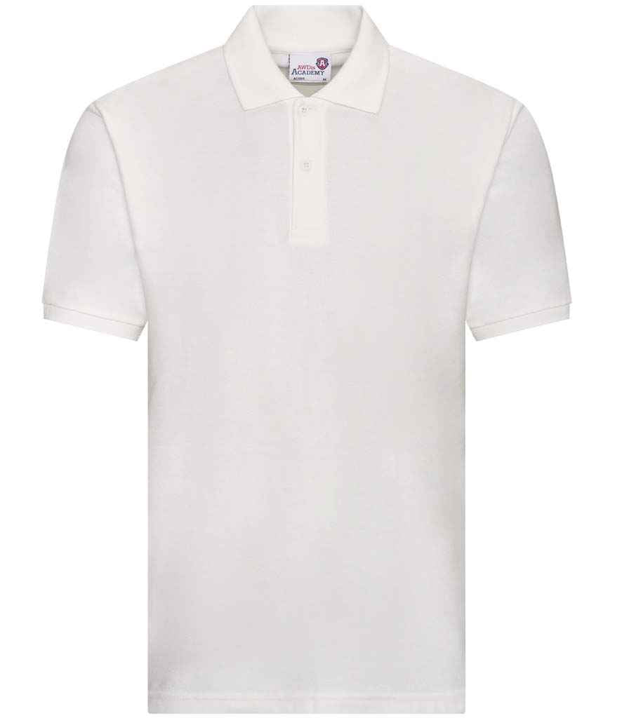 AWDis Academy Piqué Polo Shirt in White by AWDis Academy — Custom branded clothing by Print Press, featuring premium embroidery produced in our specialist print lab in the UK.