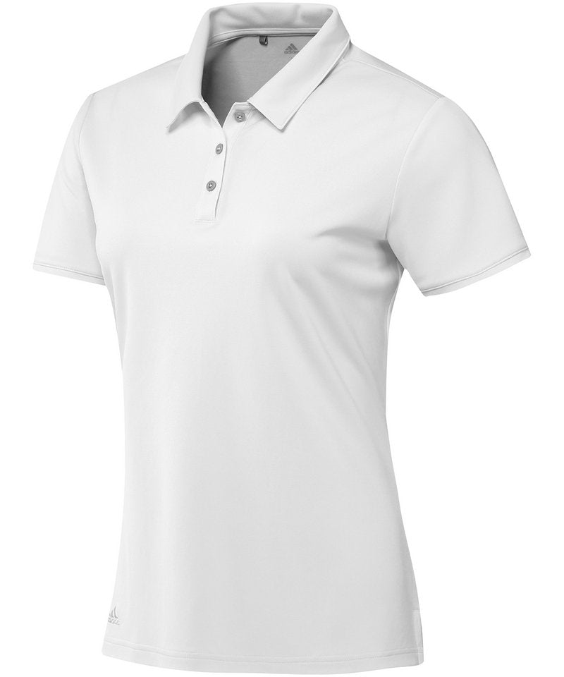 Women's Teamwear Polo in White by Adidas — Custom branded clothing by Print Press, featuring premium embroidery produced in our specialist print lab in the UK.