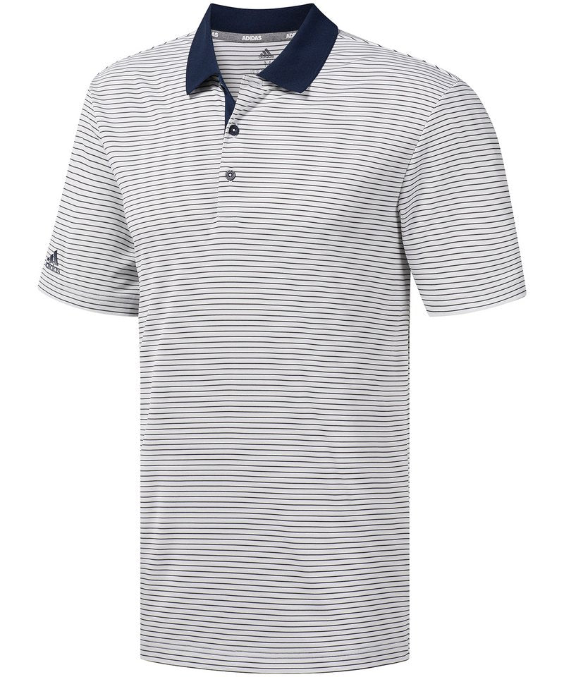 2-Colour Stripe Polo in S White Navy by Adidas — Custom branded clothing by Print Press, featuring premium embroidery produced in our specialist print lab in the UK.