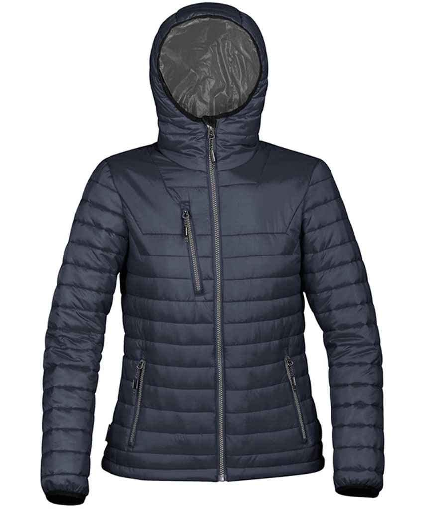 Stormtech Ladies Gravity Thermal Jacket in Navy Charcoal by Stormtech — Custom branded clothing by Print Press, featuring premium embroidery produced in our specialist print lab in the UK.