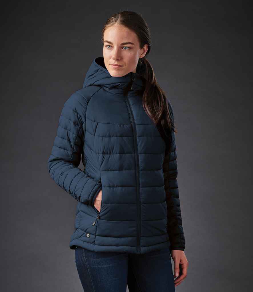 Stormtech Ladies Stavanger Thermal Padded Jacket in Navy Graphite Grey by Stormtech — Custom branded clothing by Print Press, featuring premium embroidery produced in our specialist print lab in the UK.