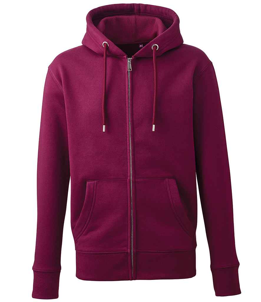Anthem Organic Full Zip Hoodie in Burgundy by Anthem — Custom branded clothing by Print Press, featuring premium embroidery produced in our specialist print lab in the UK.
