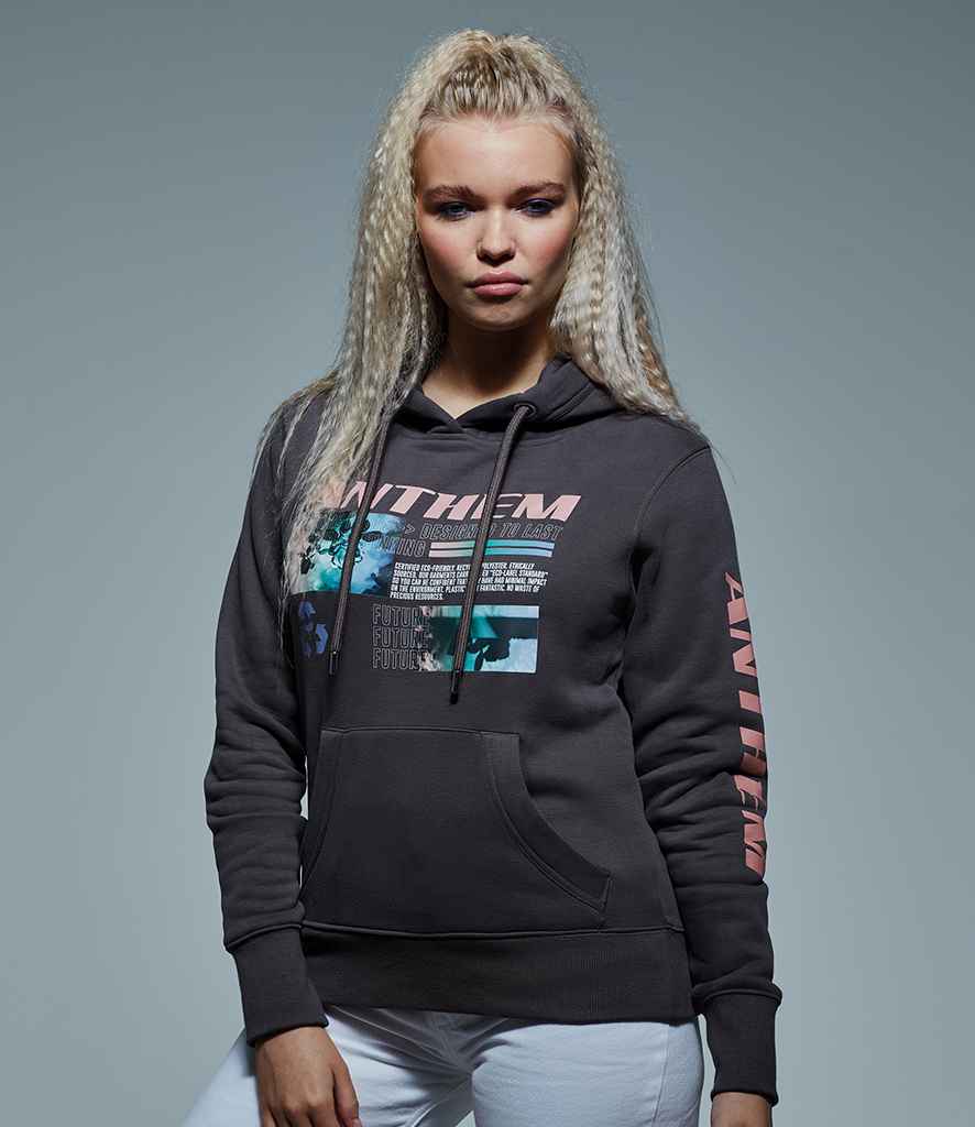Anthem Ladies Organic Hoodie in Charcoal by Anthem — Custom branded clothing by Print Press, featuring premium embroidery produced in our specialist print lab in the UK.