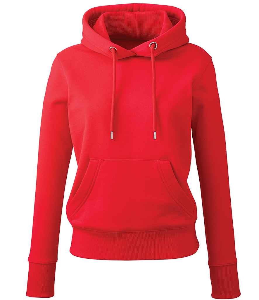 Anthem Ladies Organic Hoodie in Red by Anthem — Custom branded clothing by Print Press, featuring premium embroidery produced in our specialist print lab in the UK.