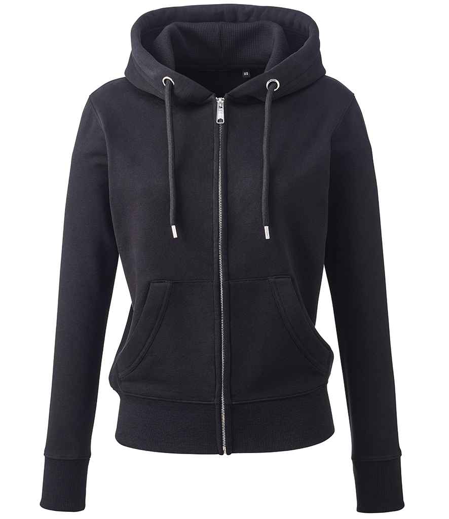 Anthem Ladies Organic Full Zip Hoodie in Black by Anthem — Custom branded clothing by Print Press, featuring premium embroidery produced in our specialist print lab in the UK.