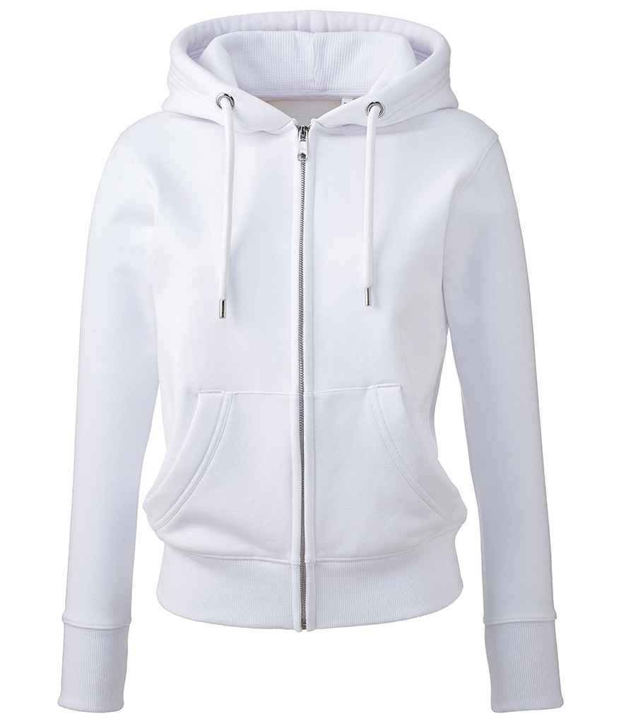 Anthem Ladies Organic Full Zip Hoodie in White by Anthem — Custom branded clothing by Print Press, featuring premium embroidery produced in our specialist print lab in the UK.