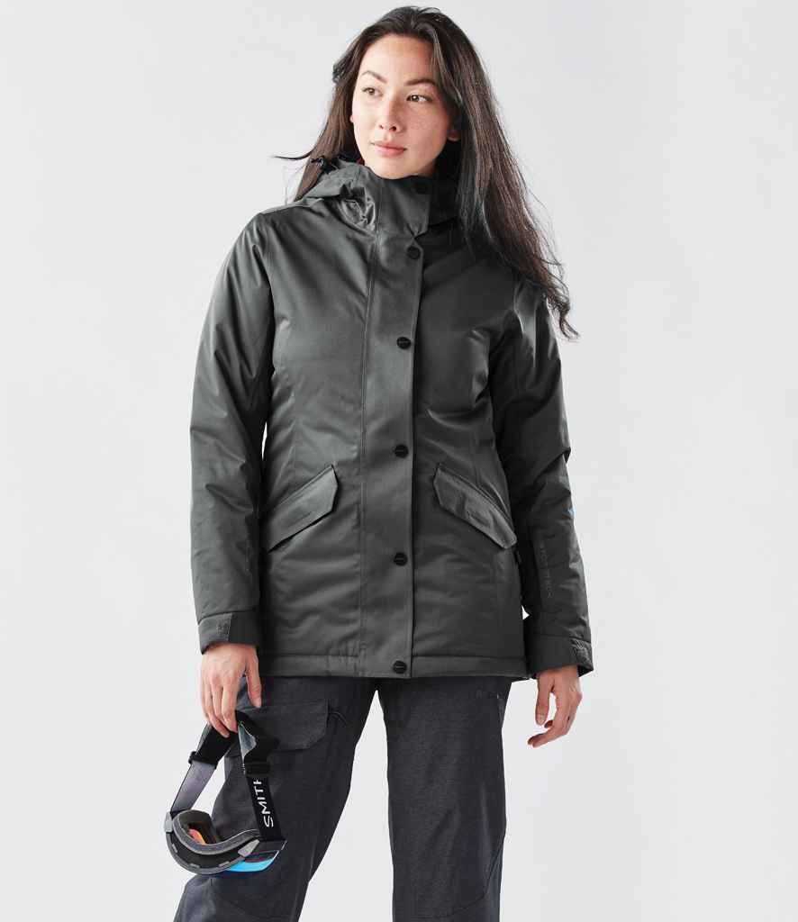 Stormtech Ladies Zurich Thermal Parka Jacket in Charcoal by Stormtech — Custom branded clothing by Print Press, featuring premium embroidery produced in our specialist print lab in the UK.