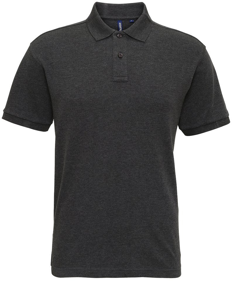 Men's Super Smooth Knit Polo in Heather Black by Asquith & Fox — Custom branded clothing by Print Press, featuring premium embroidery produced in our specialist print lab in the UK.