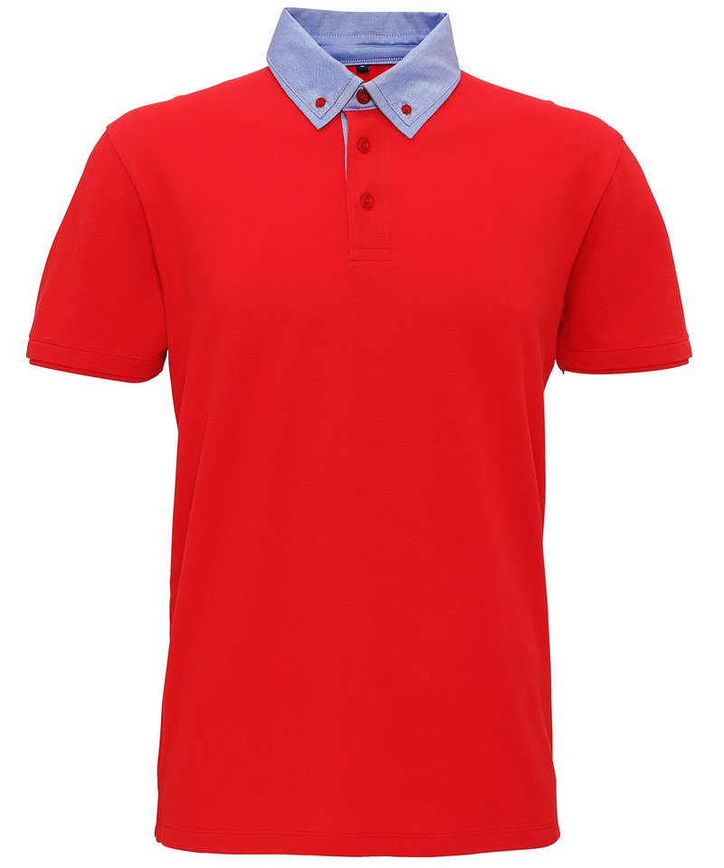 Men's Chambray Button-Down Collar Polo in Red Denim by Asquith & Fox — Custom branded clothing by Print Press, featuring premium embroidery produced in our specialist print lab in the UK.