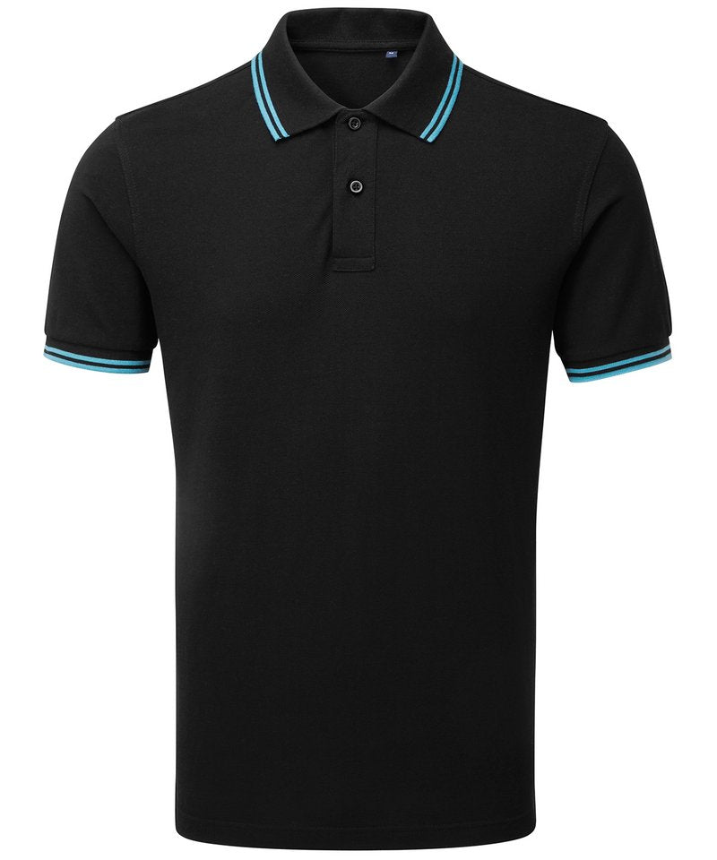 Men's Classic Fit Tipped Polo in Black Turquoise by Asquith & Fox — Custom branded clothing by Print Press, featuring premium embroidery produced in our specialist print lab in the UK.