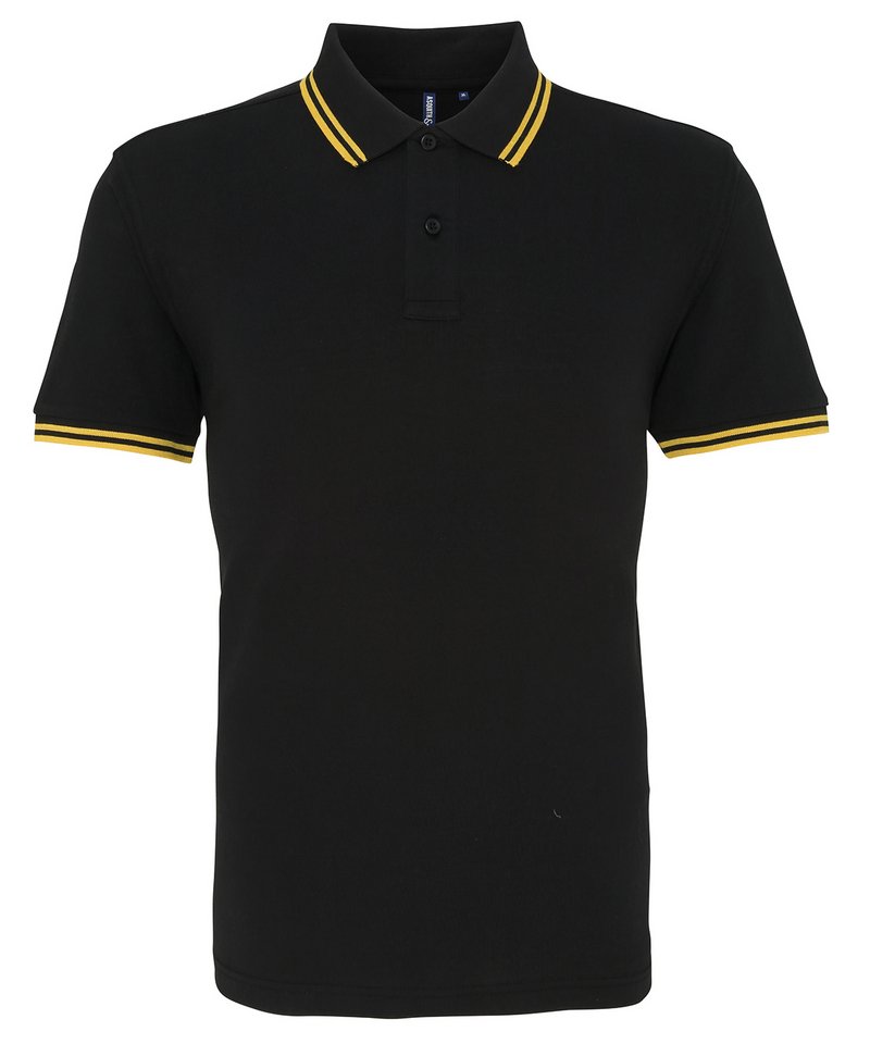 Men's Classic Fit Tipped Polo in Black Yellow by Asquith & Fox — Custom branded clothing by Print Press, featuring premium embroidery produced in our specialist print lab in the UK.