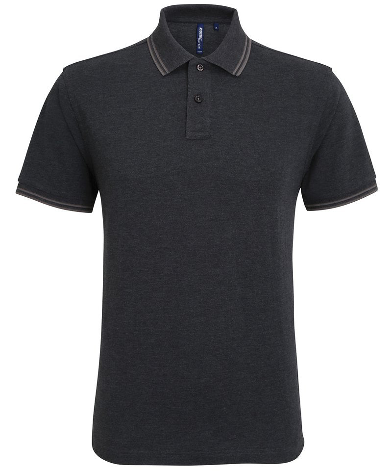 Men's Classic Fit Tipped Polo in Heather Black Charcoal by Asquith & Fox — Custom branded clothing by Print Press, featuring premium embroidery produced in our specialist print lab in the UK.