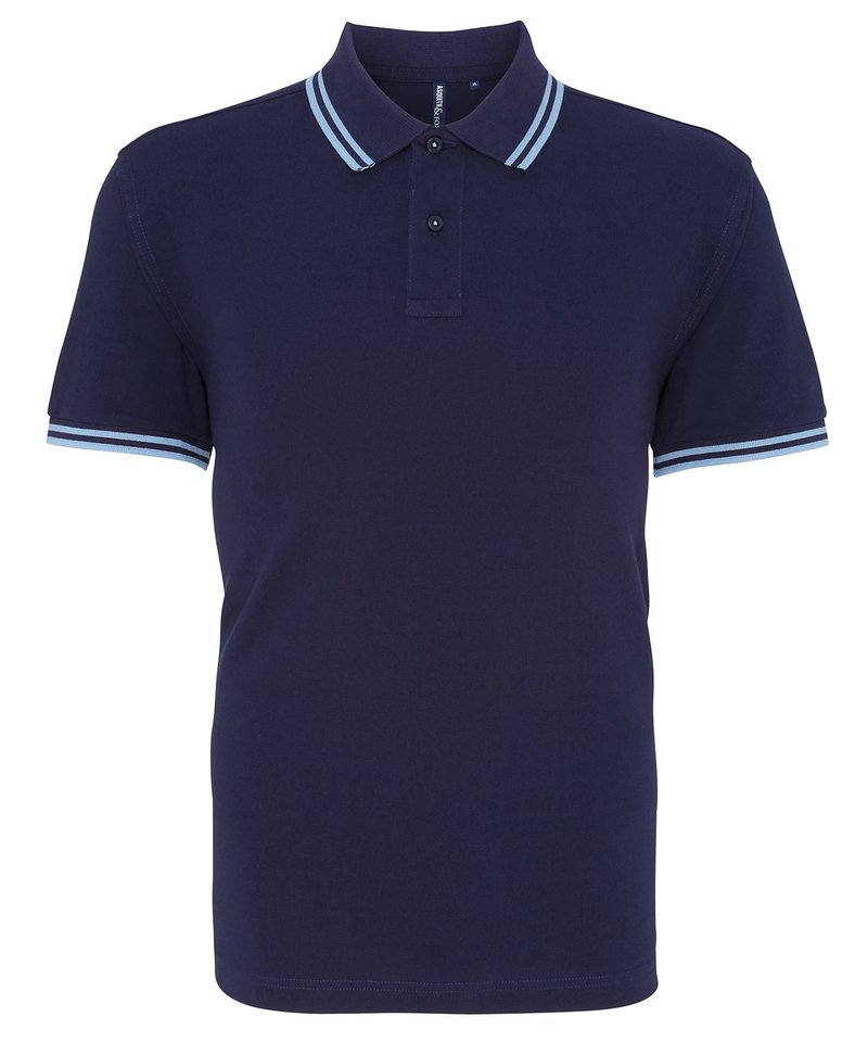 Men's Classic Fit Tipped Polo in Navy Cornflower by Asquith & Fox — Custom branded clothing by Print Press, featuring premium embroidery produced in our specialist print lab in the UK.