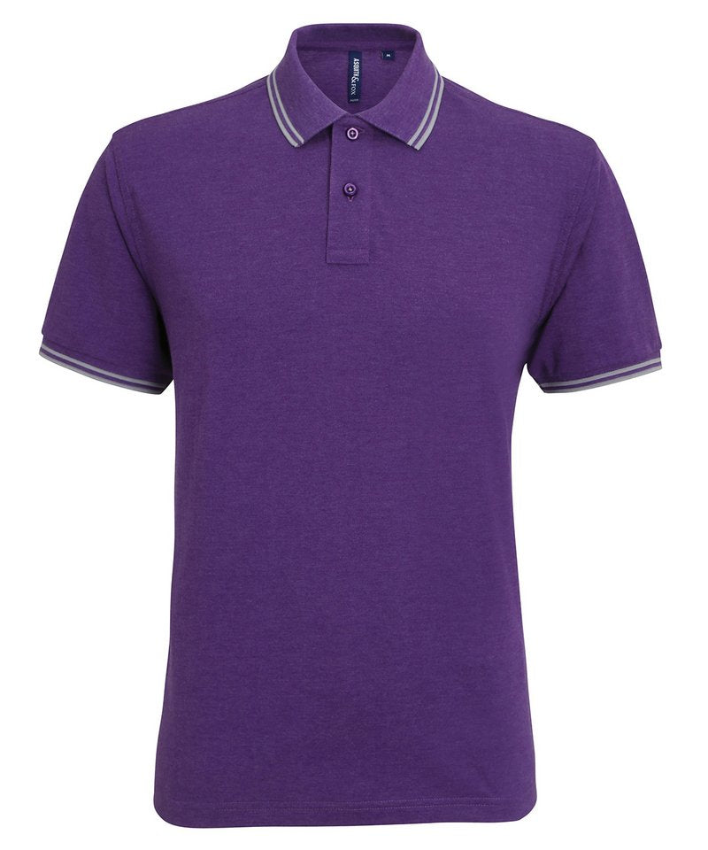 Men's Classic Fit Tipped Polo in Purple Heather Heather Grey by Asquith & Fox — Custom branded clothing by Print Press, featuring premium embroidery produced in our specialist print lab in the UK.