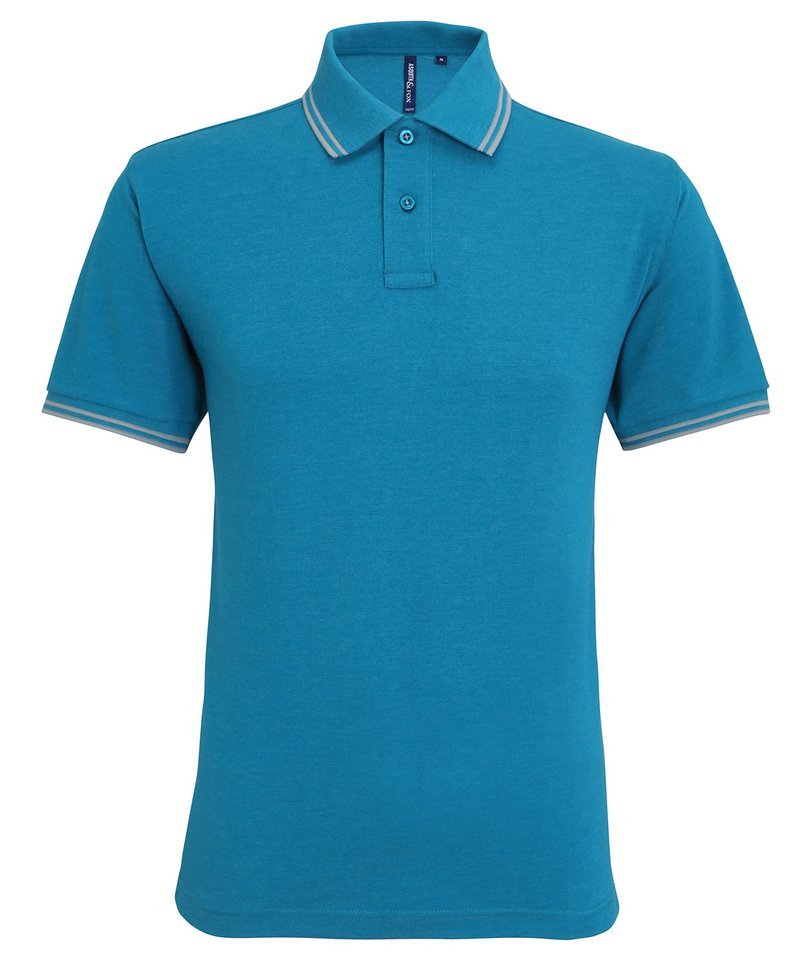 Men's Classic Fit Tipped Polo in Teal Heather Heather Grey by Asquith & Fox — Custom branded clothing by Print Press, featuring premium embroidery produced in our specialist print lab in the UK.
