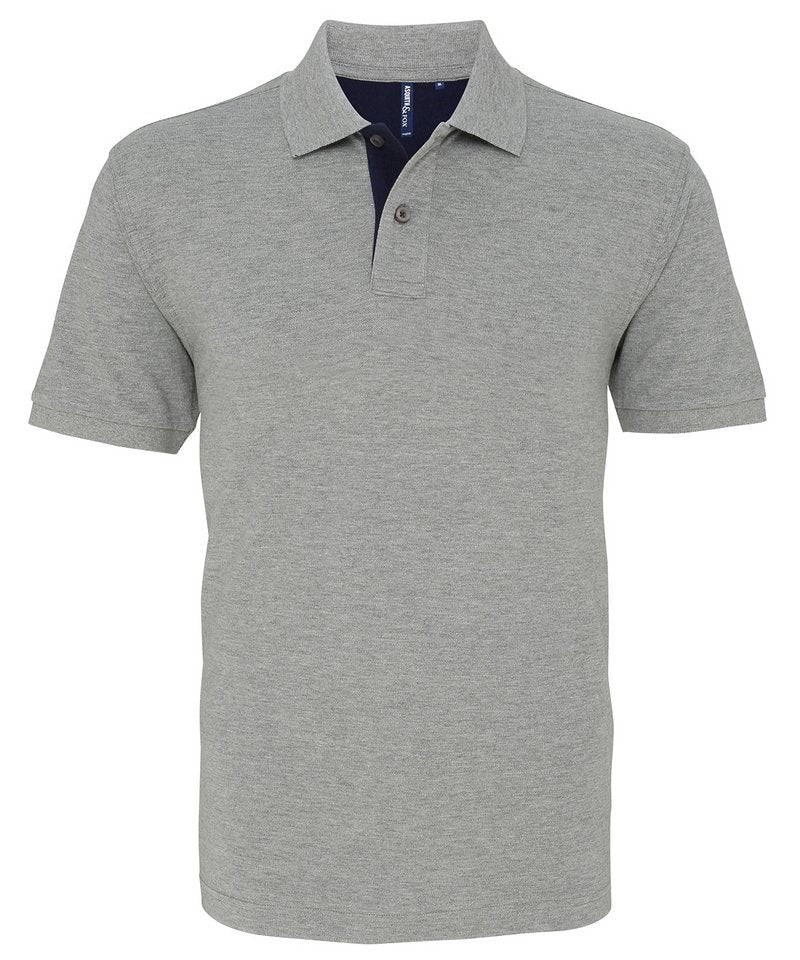 Men's Classic Fit Contrast Polo in Heather Navy by Asquith & Fox — Custom branded clothing by Print Press, featuring premium embroidery produced in our specialist print lab in the UK.
