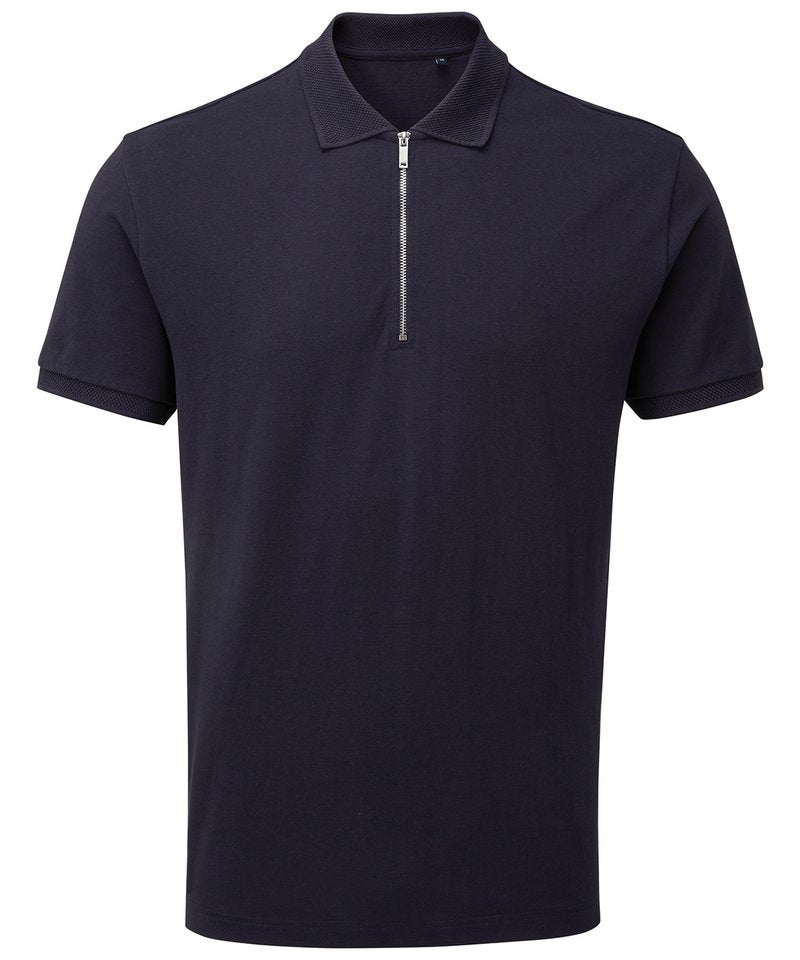 Men's Zip Polo in Navy by Asquith & Fox — Custom branded clothing by Print Press, featuring premium embroidery produced in our specialist print lab in the UK.