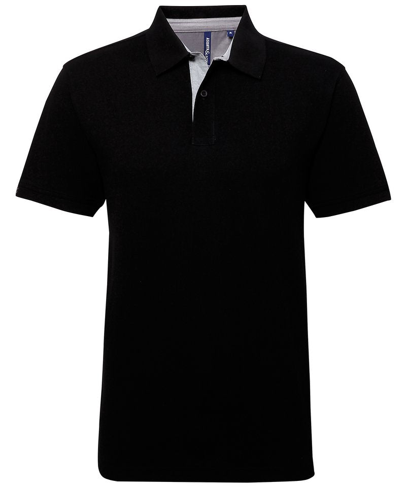 Cotton Polo With Oxford Fabric Insert in Black Charcoal by Asquith & Fox — Custom branded clothing by Print Press, featuring premium embroidery produced in our specialist print lab in the UK.