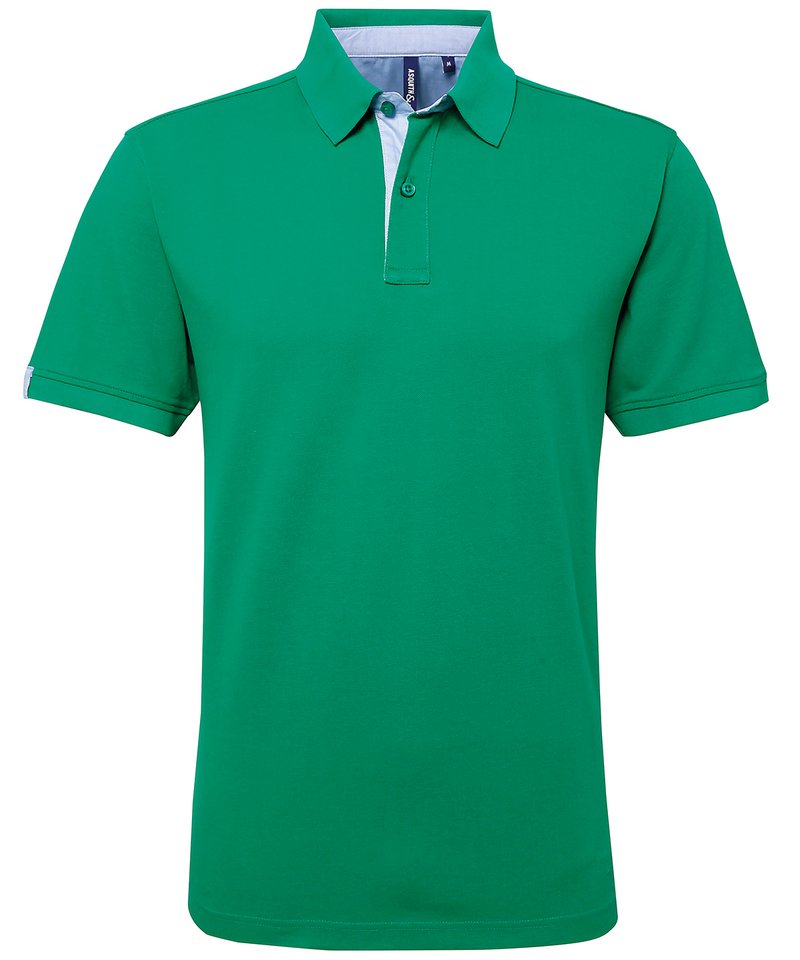 Cotton Polo With Oxford Fabric Insert in Kelly Sky by Asquith & Fox — Custom branded clothing by Print Press, featuring premium embroidery produced in our specialist print lab in the UK.