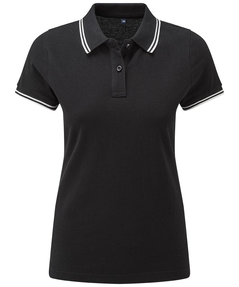 Women's Classic Fit Tipped Polo in Black White by Asquith & Fox — Custom branded clothing by Print Press, featuring premium embroidery produced in our specialist print lab in the UK.