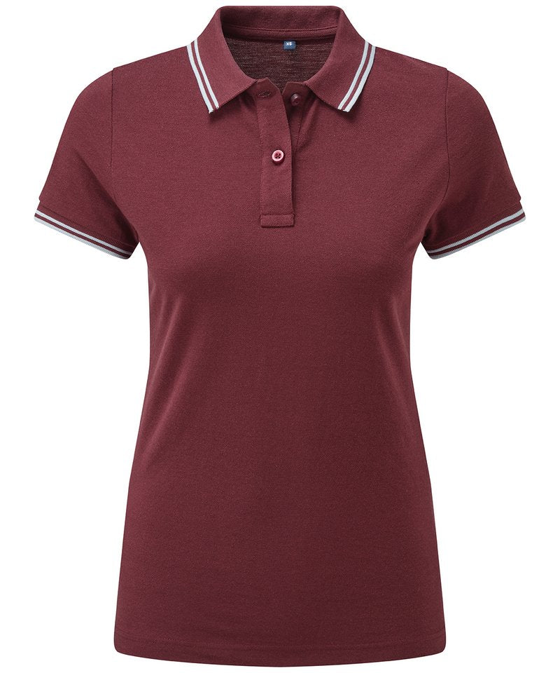 Women's Classic Fit Tipped Polo in Burgundy Sky by Asquith & Fox — Custom branded clothing by Print Press, featuring premium embroidery produced in our specialist print lab in the UK.
