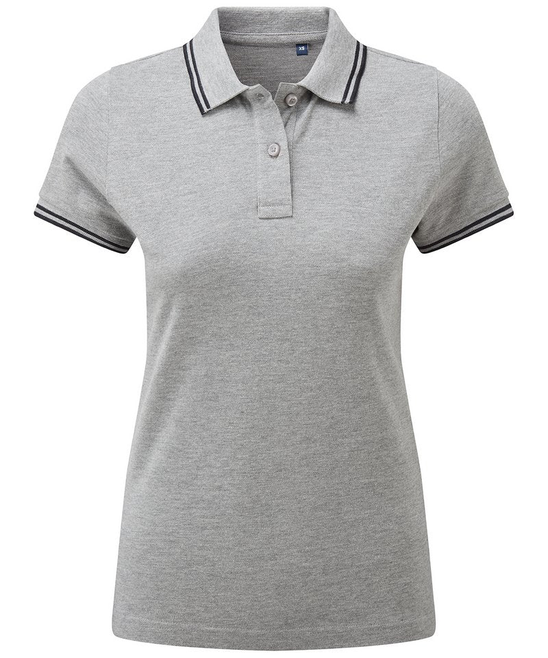 Women's Classic Fit Tipped Polo in Heather Grey Black by Asquith & Fox — Custom branded clothing by Print Press, featuring premium embroidery produced in our specialist print lab in the UK.