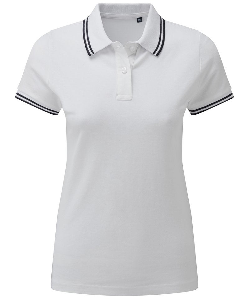 Women's Classic Fit Tipped Polo in White Black by Asquith & Fox — Custom branded clothing by Print Press, featuring premium embroidery produced in our specialist print lab in the UK.