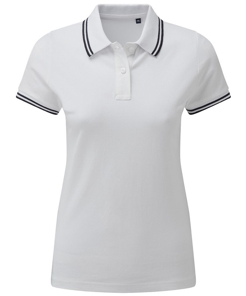 Women's Classic Fit Tipped Polo in White Navy by Asquith & Fox — Custom branded clothing by Print Press, featuring premium embroidery produced in our specialist print lab in the UK.