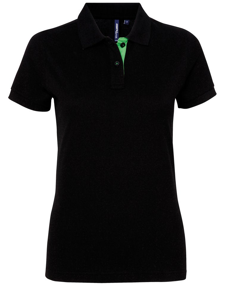 Women's Contrast Polo in Black Lime by Asquith & Fox — Custom branded clothing by Print Press, featuring premium embroidery produced in our specialist print lab in the UK.