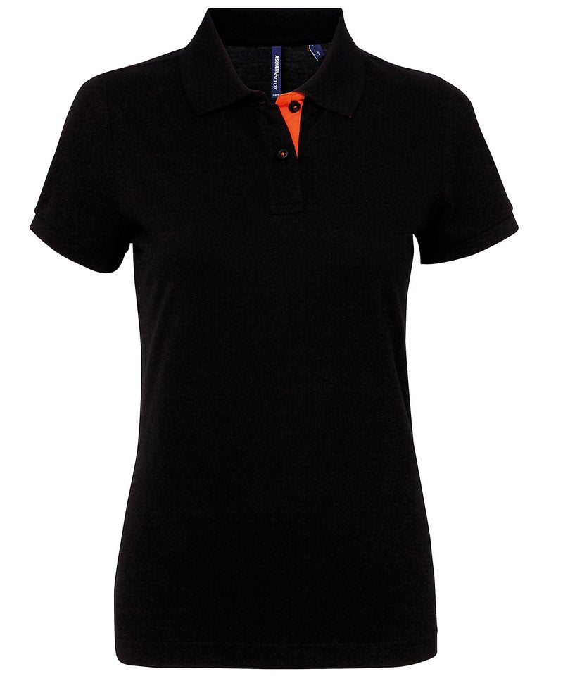 Women's Contrast Polo in Black Orange by Asquith & Fox — Custom branded clothing by Print Press, featuring premium embroidery produced in our specialist print lab in the UK.
