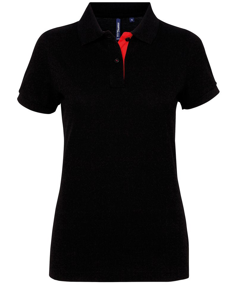 Women's Contrast Polo in Black Red by Asquith & Fox — Custom branded clothing by Print Press, featuring premium embroidery produced in our specialist print lab in the UK.