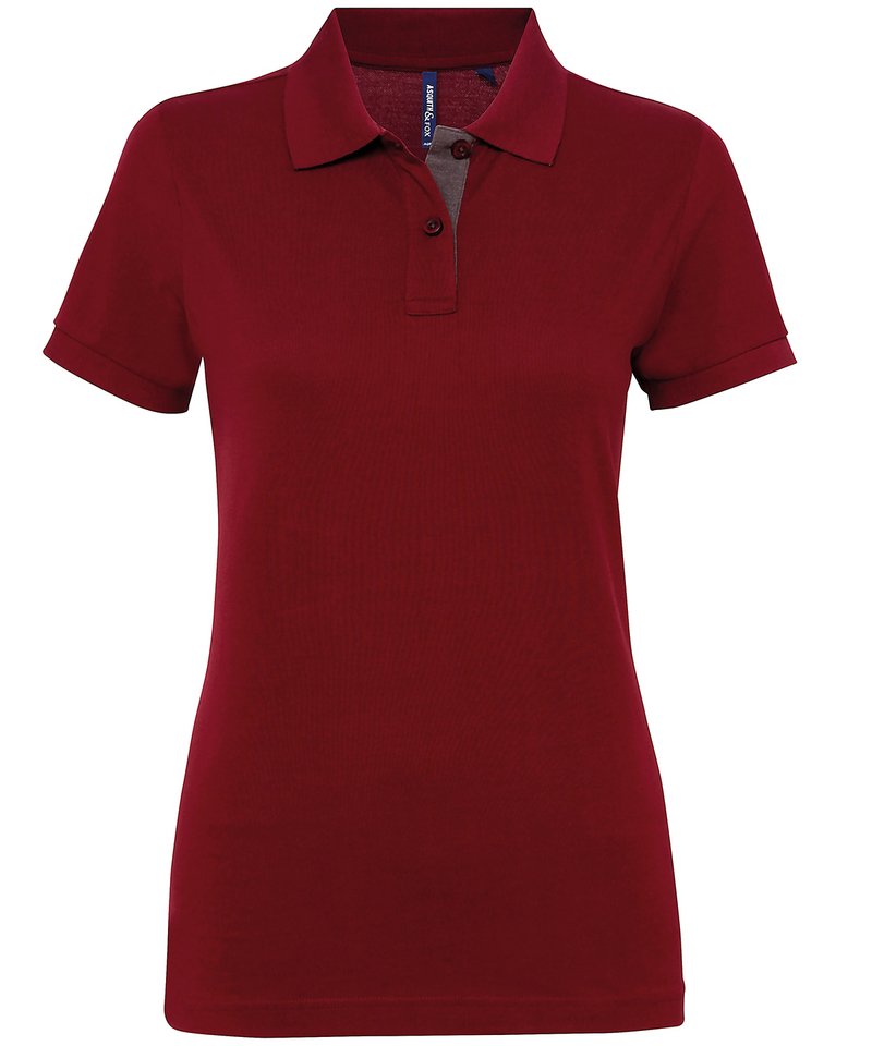 Women's Contrast Polo in Burgundy Charcoal by Asquith & Fox — Custom branded clothing by Print Press, featuring premium embroidery produced in our specialist print lab in the UK.