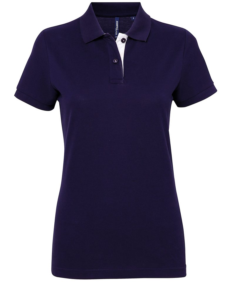 Women's Contrast Polo in Navy White by Asquith & Fox — Custom branded clothing by Print Press, featuring premium embroidery produced in our specialist print lab in the UK.
