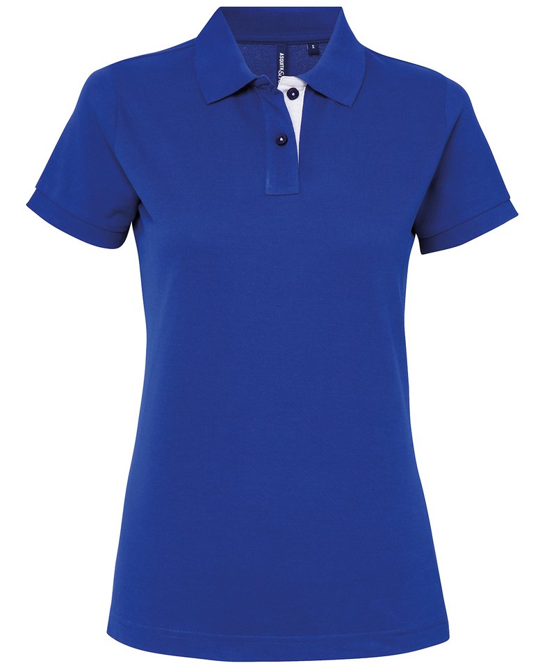 Women's Contrast Polo in Royal White by Asquith & Fox — Custom branded clothing by Print Press, featuring premium embroidery produced in our specialist print lab in the UK.