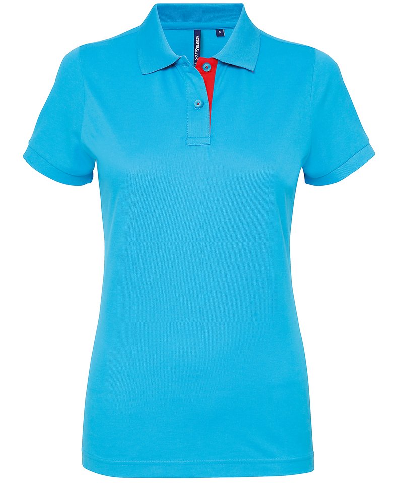 Women's Contrast Polo in Turquoise Red by Asquith & Fox — Custom branded clothing by Print Press, featuring premium embroidery produced in our specialist print lab in the UK.