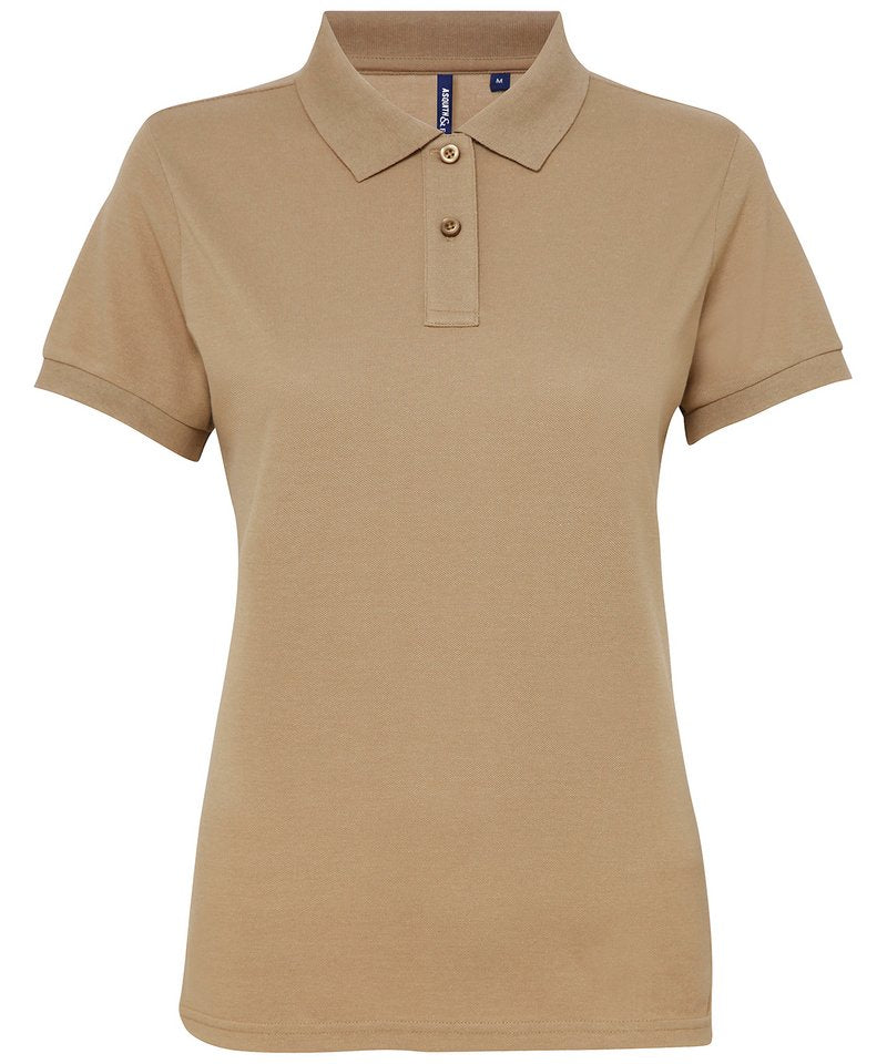 Women's Polycotton Blend Polo in Khaki by Asquith & Fox — Custom branded clothing by Print Press, featuring premium embroidery produced in our specialist print lab in the UK.