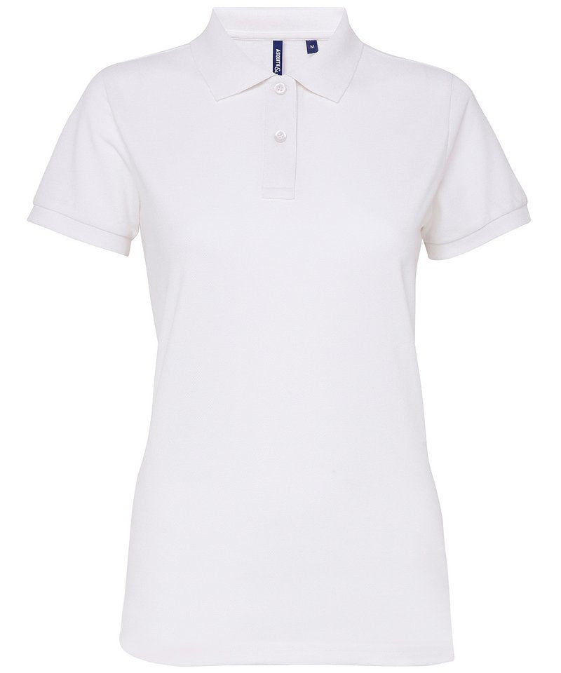 Women's Polycotton Blend Polo in White by Asquith & Fox — Custom branded clothing by Print Press, featuring premium embroidery produced in our specialist print lab in the UK.